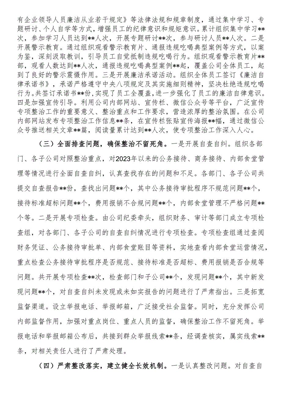 企业关于违规吃喝专项问题整治工作总结.docx_第2页