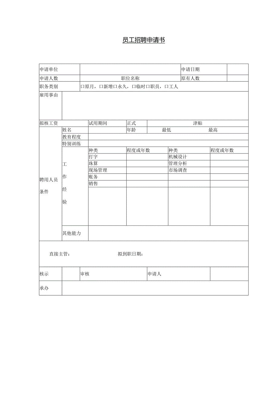 员工招聘申请书.docx_第1页