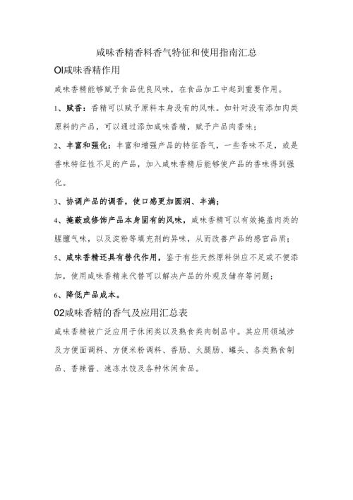 咸味香精香料香气特征和使用指南汇总.docx
