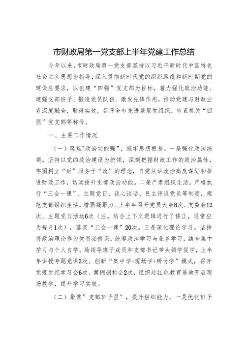 市财政局第一党支部上半年党建工作总结.docx