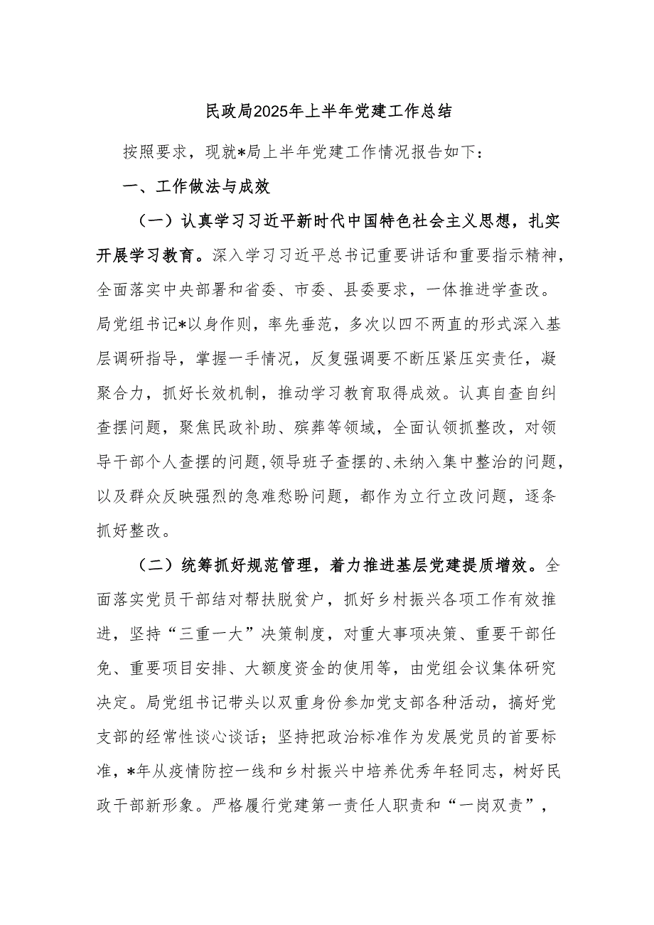 民政局2025年上半年党建工作总结.docx_第1页