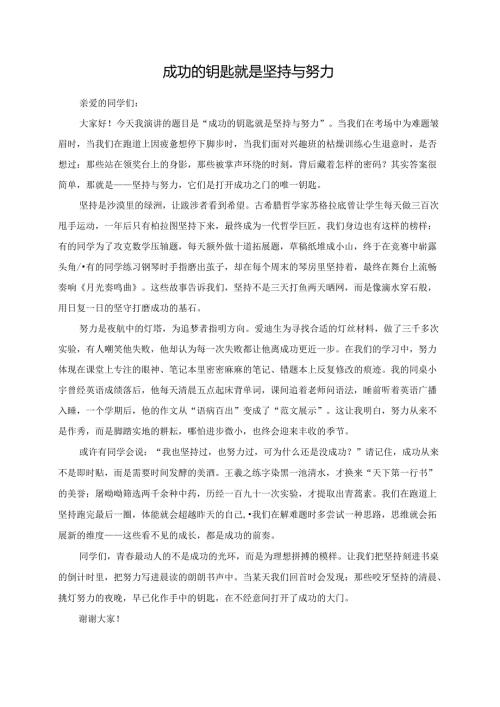 成功的钥匙就是坚持与努力演讲稿.docx