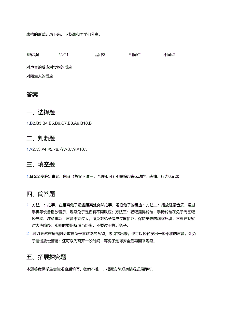 湘科版科学二年级上册《观察兔子的反应》课后作业.docx_第3页