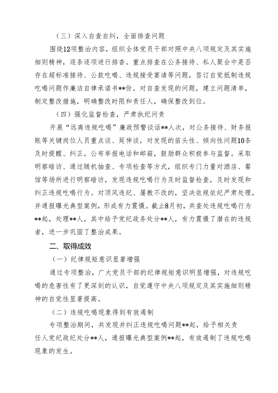 关于开展违规吃喝专项整治工作情况报告总结汇报5篇供参考.docx_第2页