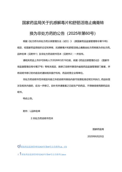 抗感解毒片和舒筋活络止痛膏非处方药说明书范本.docx