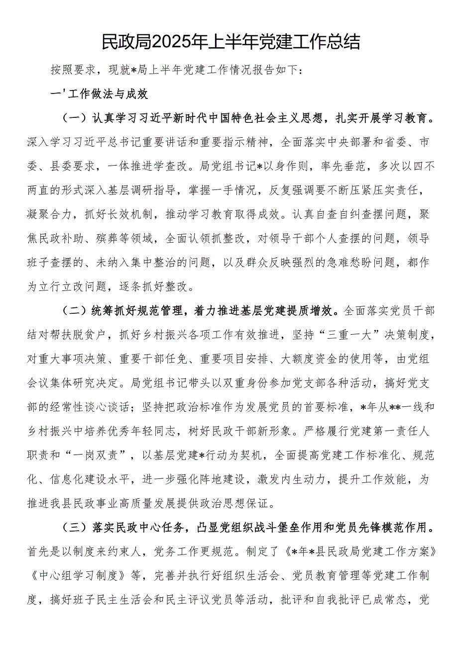 民政局2025年上半年党建工作总结.docx_第1页