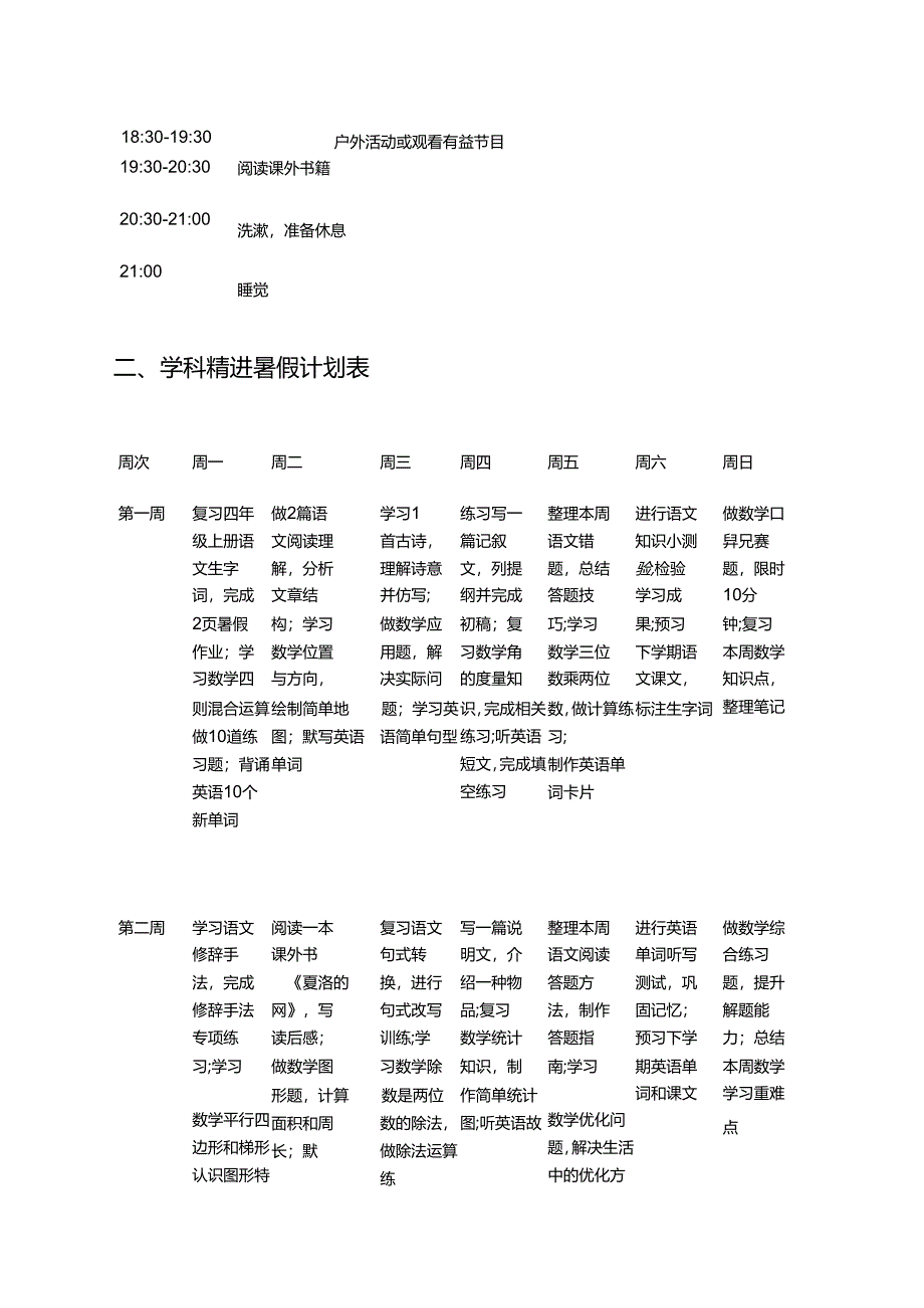 小学四年级暑假计划表及作息时间表 .docx_第3页