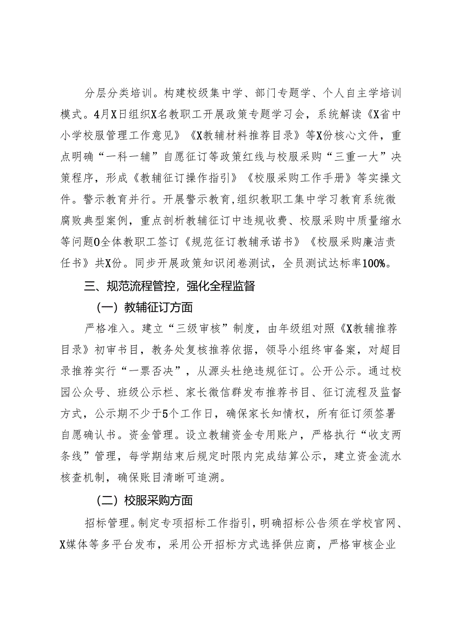 学校教辅校服专项整治行动自查报告：筑牢清廉防线斩断利益链条.docx_第2页