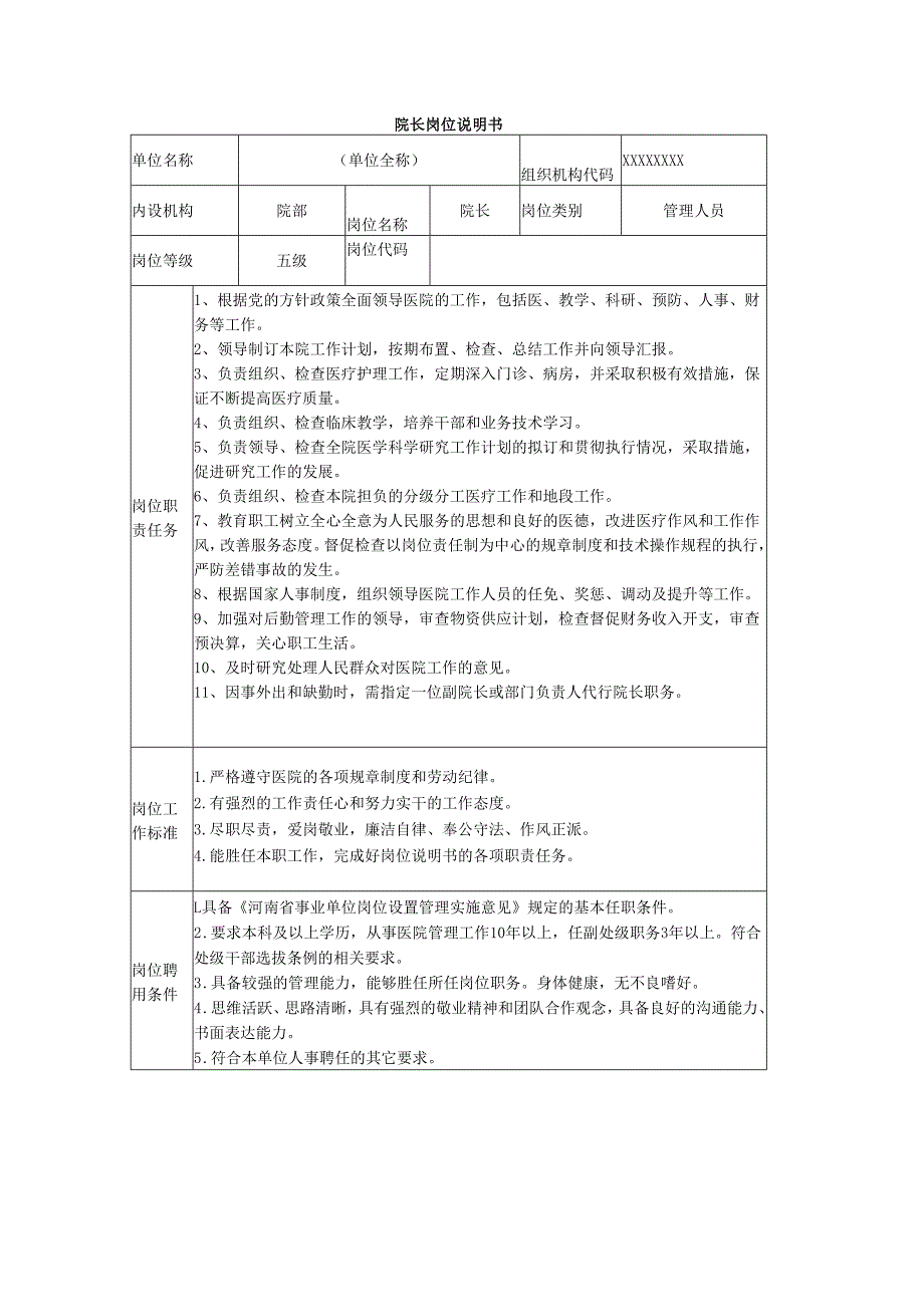 院长岗位说明书.docx_第1页