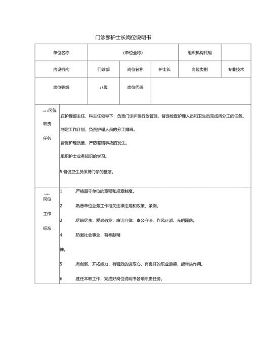 门诊部护士长岗位说明书.docx