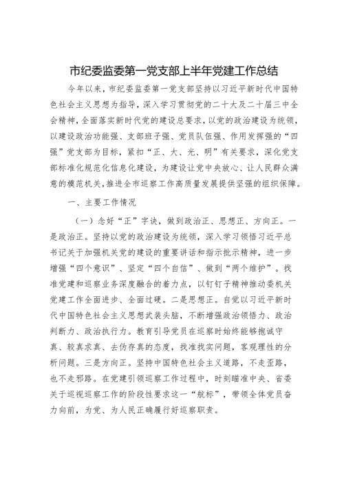 市纪委监委第一党支部上半年党建工作总结.docx
