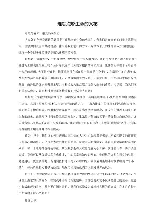 理想点燃生命的火花演讲稿.docx