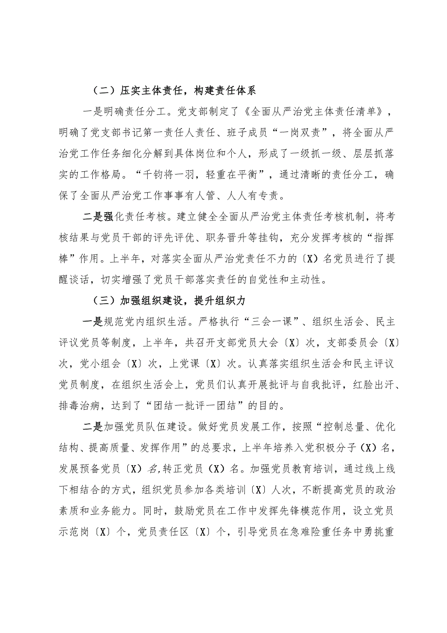 党支部2025年上半年落实全面从严治党主体责任工作情况报告.docx_第2页