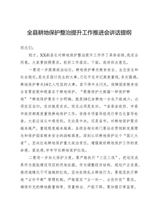 全县耕地保护整治提升工作推进会讲话提纲.docx