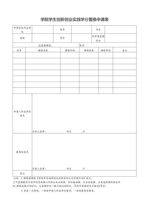 学院学生创新创业实践学分置换申请表.docx