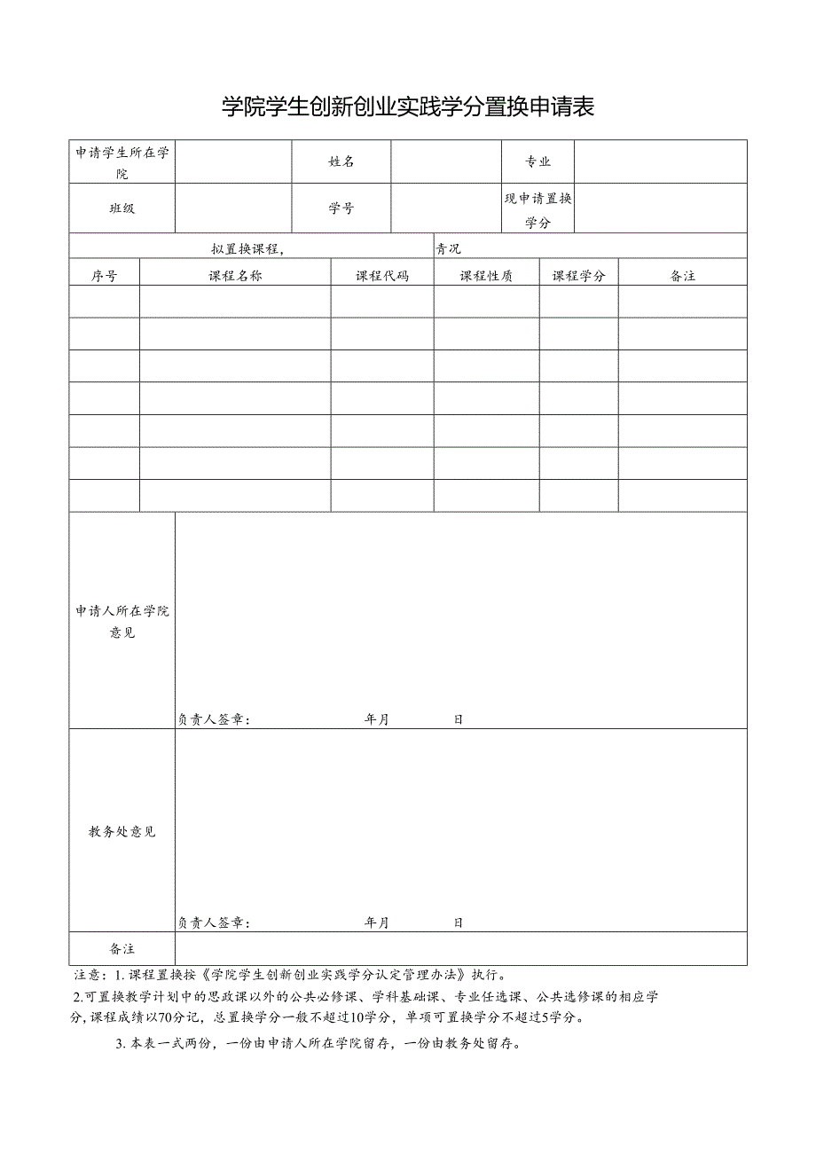学院学生创新创业实践学分置换申请表.docx_第1页