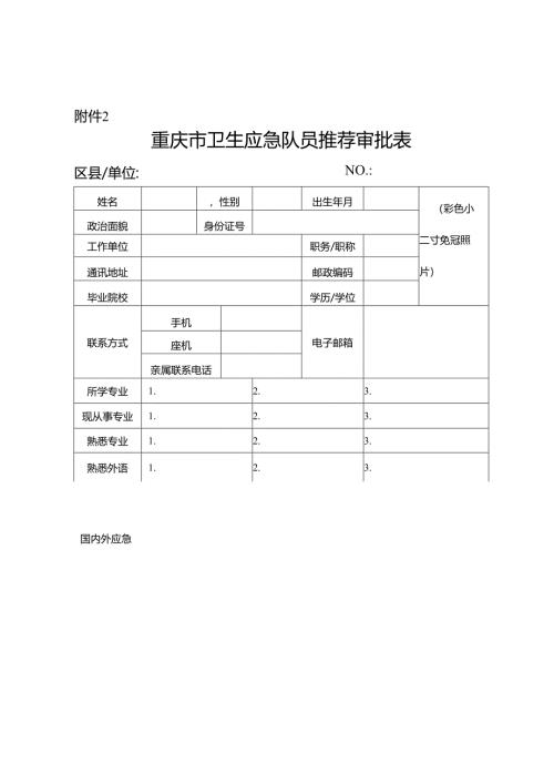 重庆市卫生应急队员推荐审批表.docx