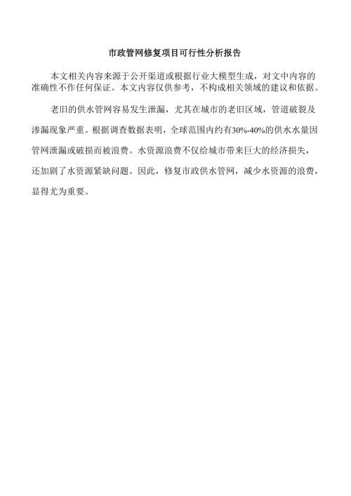 市政管网修复项目可行性分析报告.docx