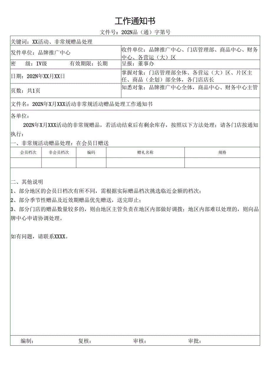 门店非常规活动赠品处理工作通知书.docx_第1页