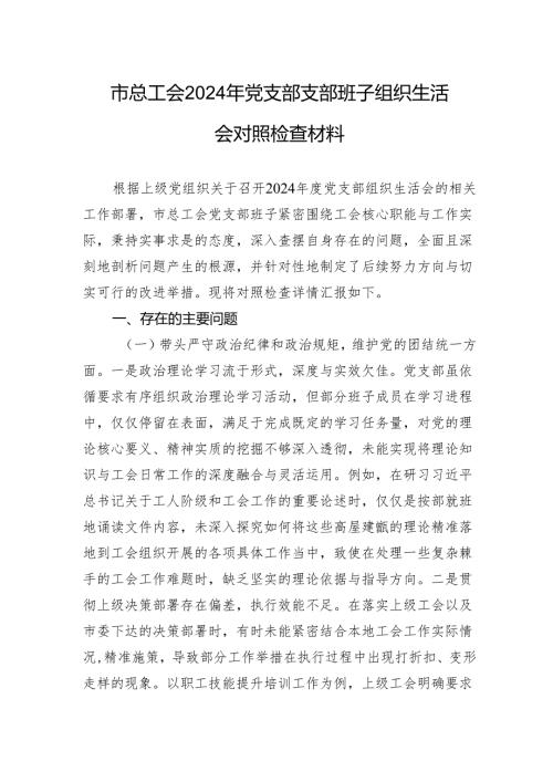 市总工会2024年党支部支部班子组织生活会对照检查发言材料.docx