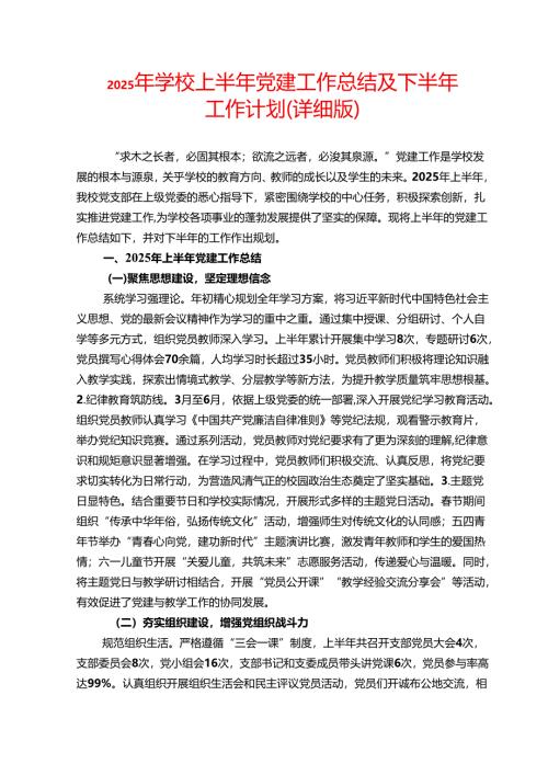 2025年学校上半年党建工作总结及下半年工作计划（详细版）.docx