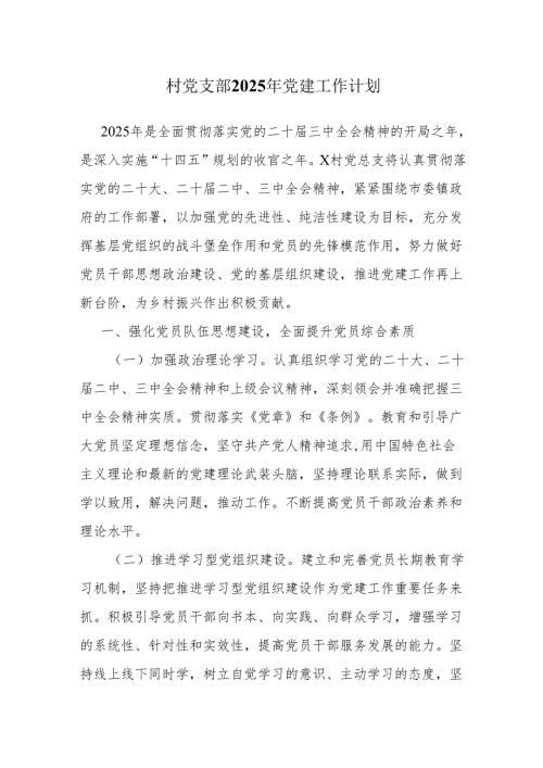 村党支部2025年党建工作计划.docx