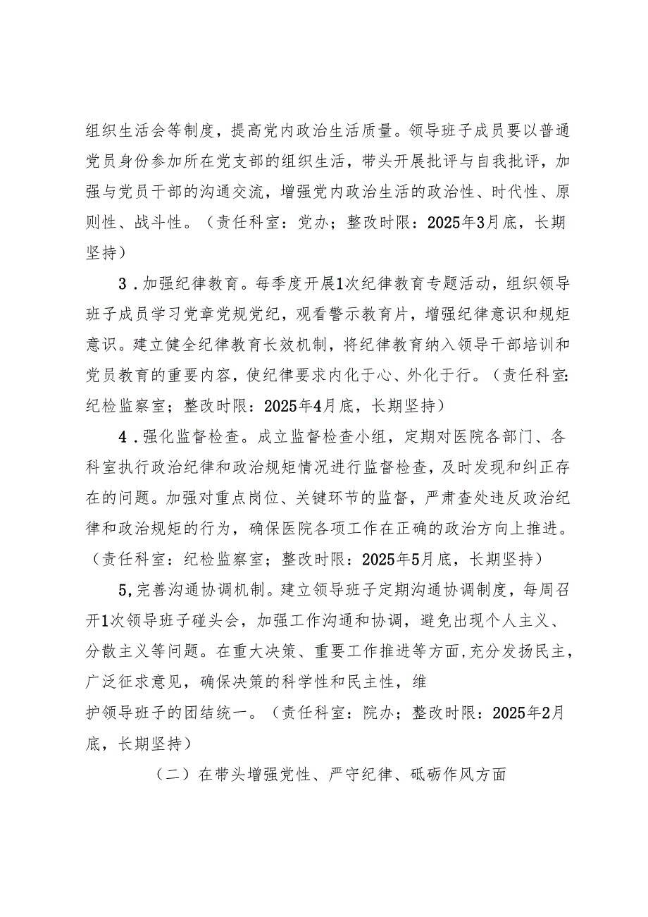 2025妇联、医院2024年度民主生活会查摆问题整改方案（四个带头 五个方面）.docx_第3页