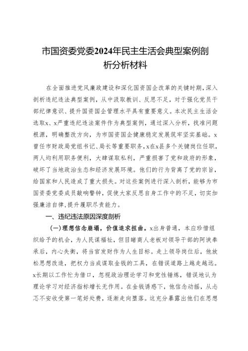 市国资委党委2024年民主生活会典型案例剖析分析材料.docx
