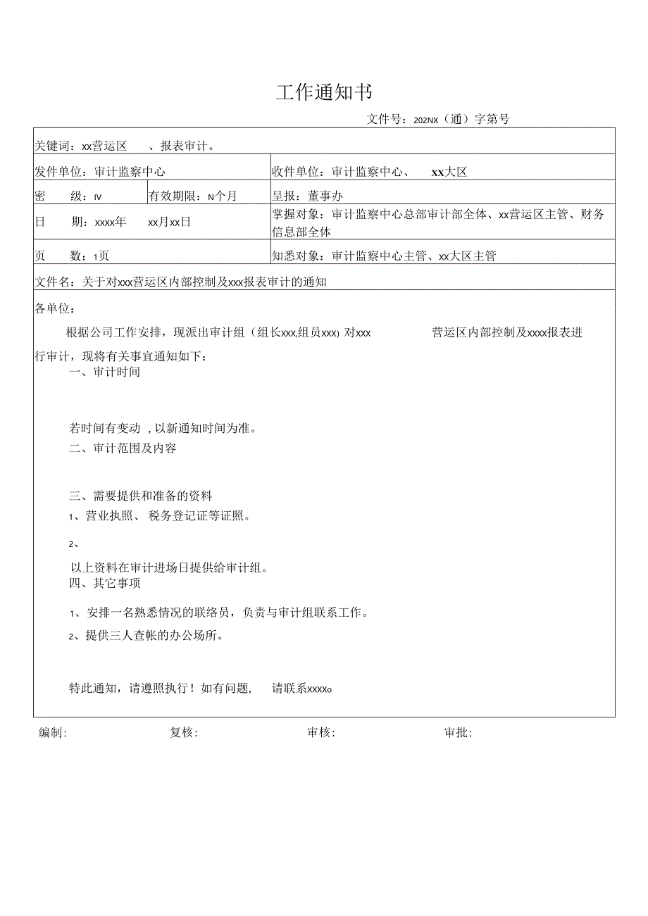 关于对门店报表审计的工作通知书.docx_第1页