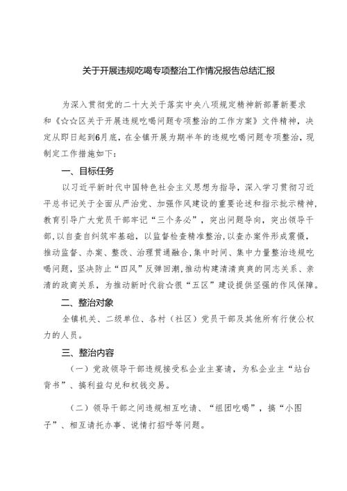 四篇 关于开展违规吃喝专项整治工作情况报告总结汇报通用版.docx