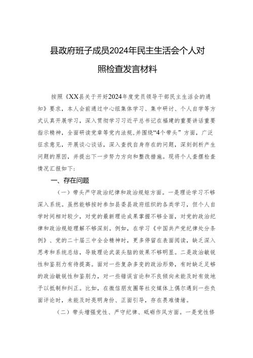 县政府班子成员2024年民主生活会个人对照检查发言材料.docx