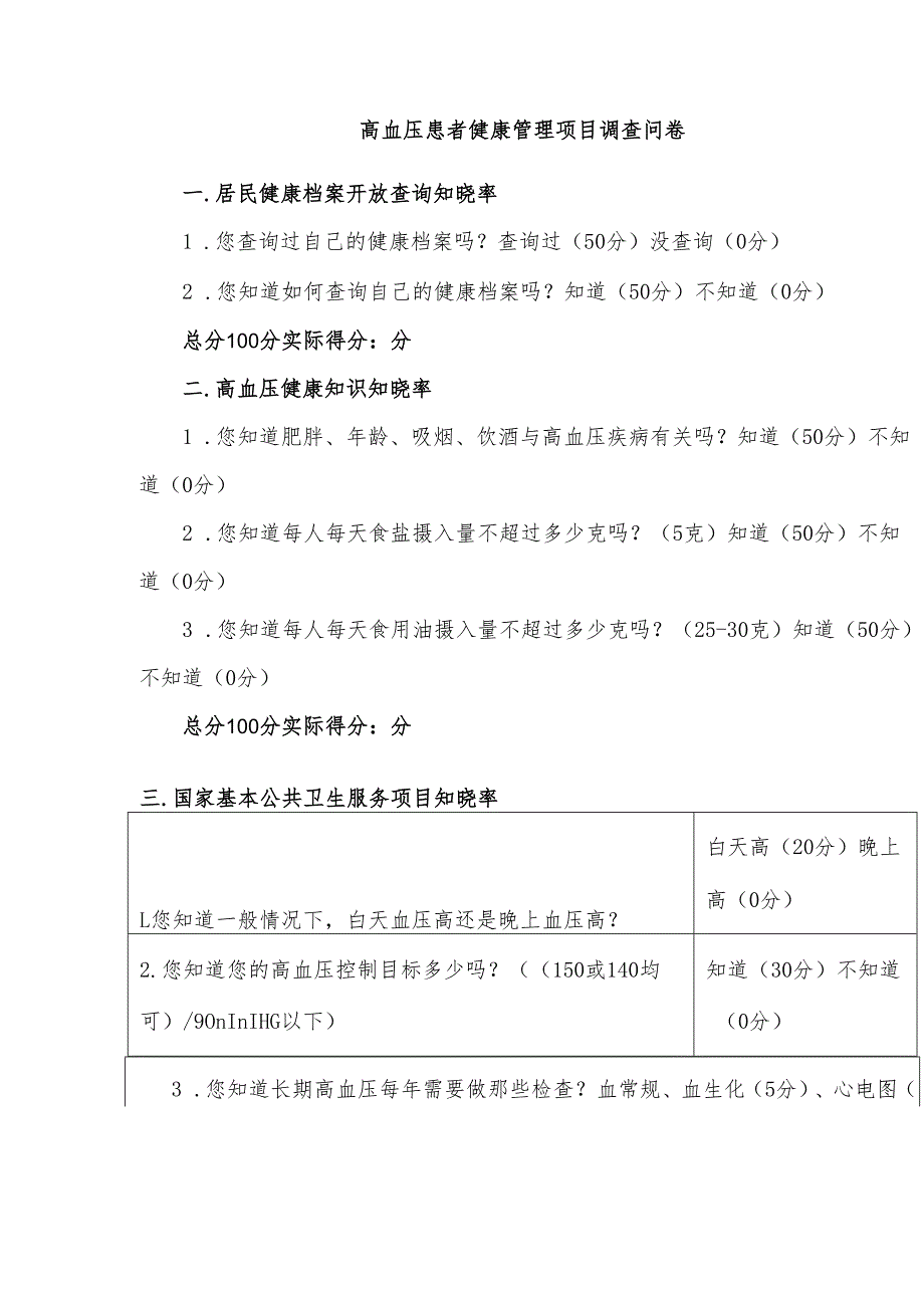 高血压患者健康管理项目调查问卷.docx_第1页