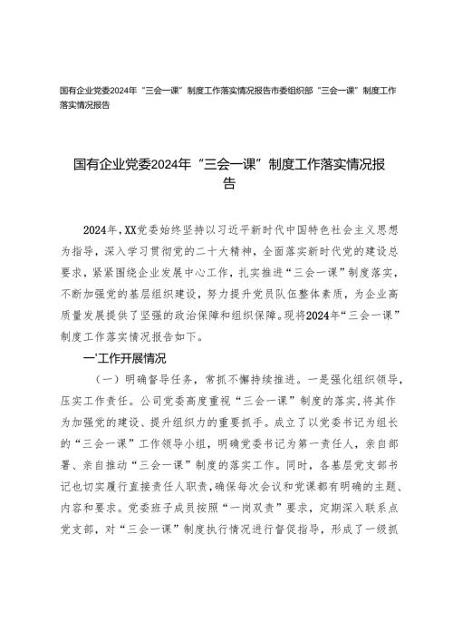 2025年国有企业党委、市委组织部2024年“三会一课”制度工作落实情况报告.docx