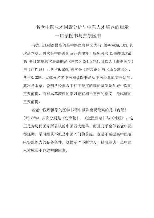 名老中医成才因素分析与中医人才培养的启示--启蒙医书与推崇医书.docx