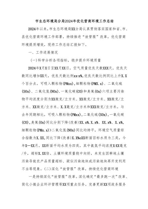 市生态环境局分局2024年优化营商环境工作总结.docx