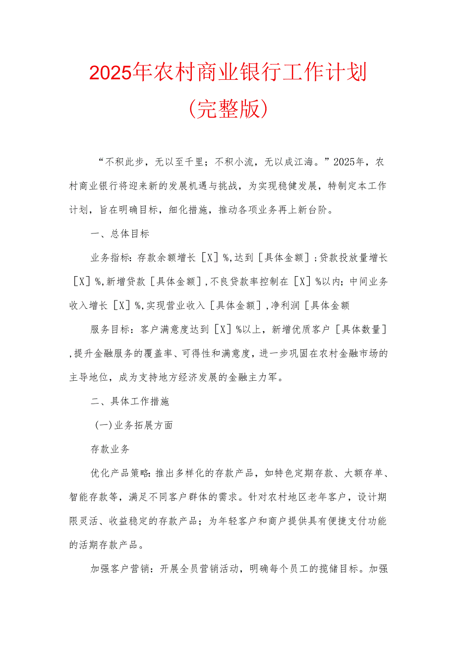 2025年农村商业银行工作计划.docx_第1页