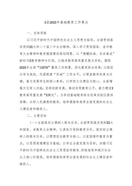 X县2025年基础教育工作要点.docx