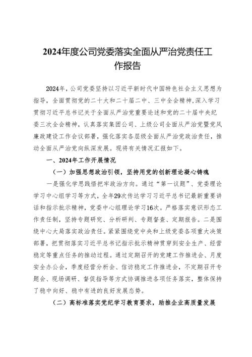 2024年度公司党委落实全面从严治党责任工作报告.docx