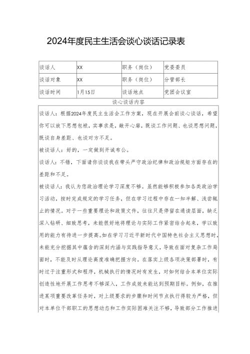 2024年度民主生活会谈心谈话记录表2.docx