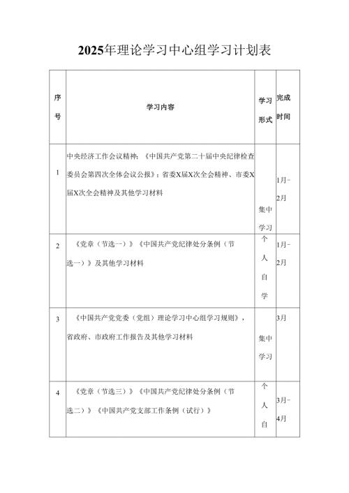 2025年理论学习中心组学习计划表.docx