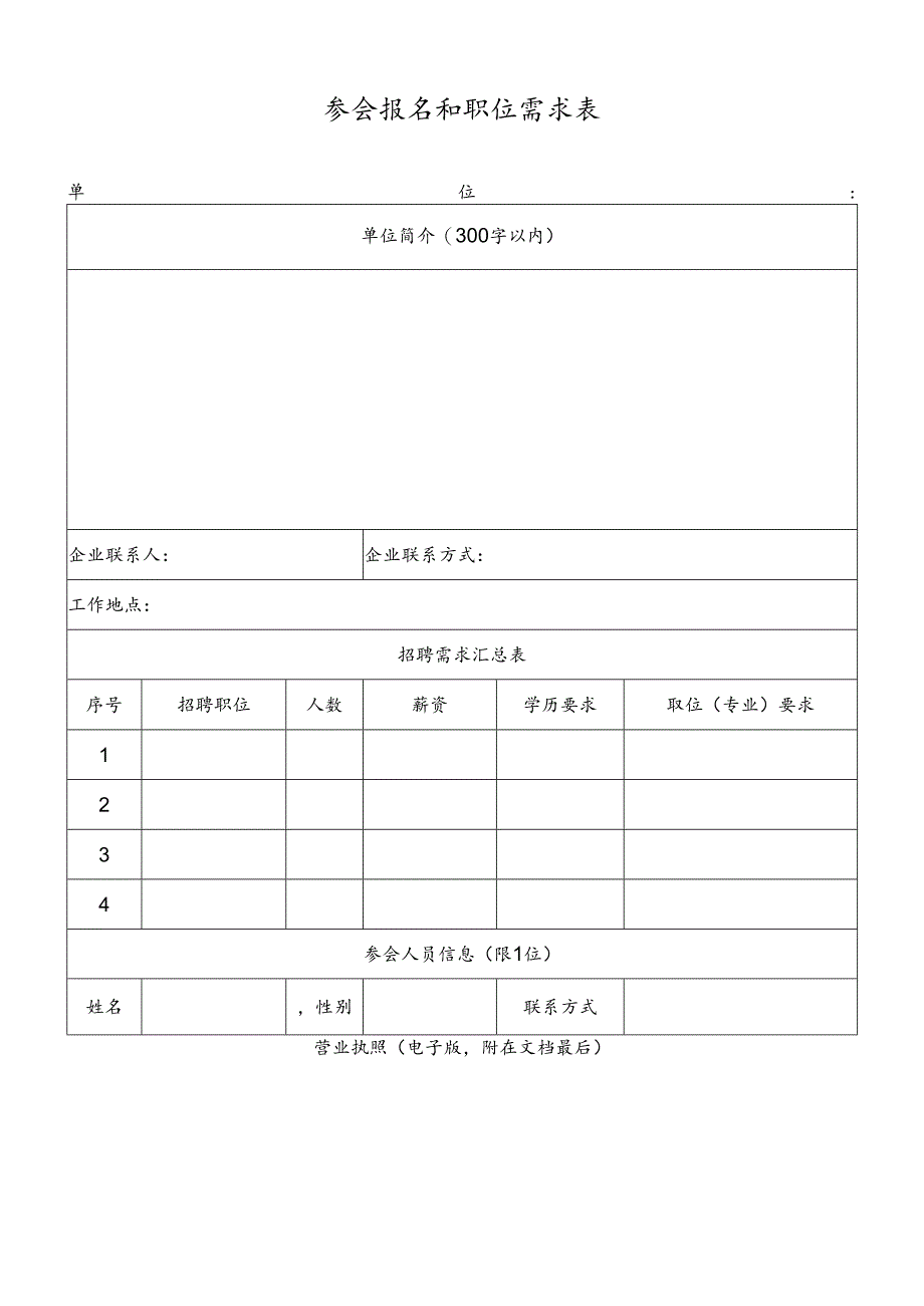 招聘会企业参会报名和职位需求表.docx_第1页