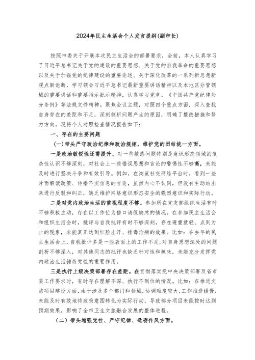 6-2024年民主生活会个人发言提纲（副市长）.docx