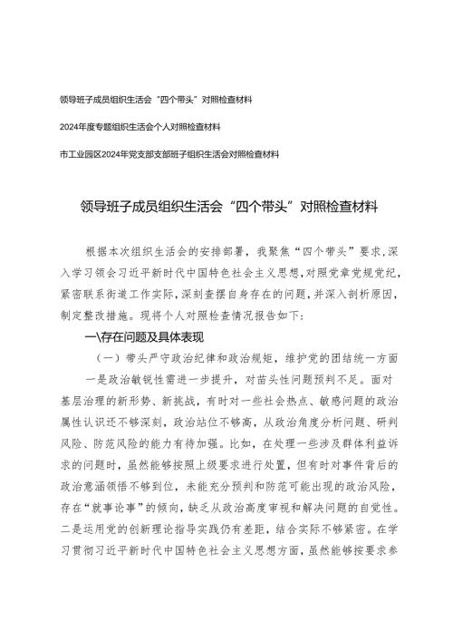 2025年党支部支部班子、领导班子成员组织生活会“四个带头”对照检查材料.docx