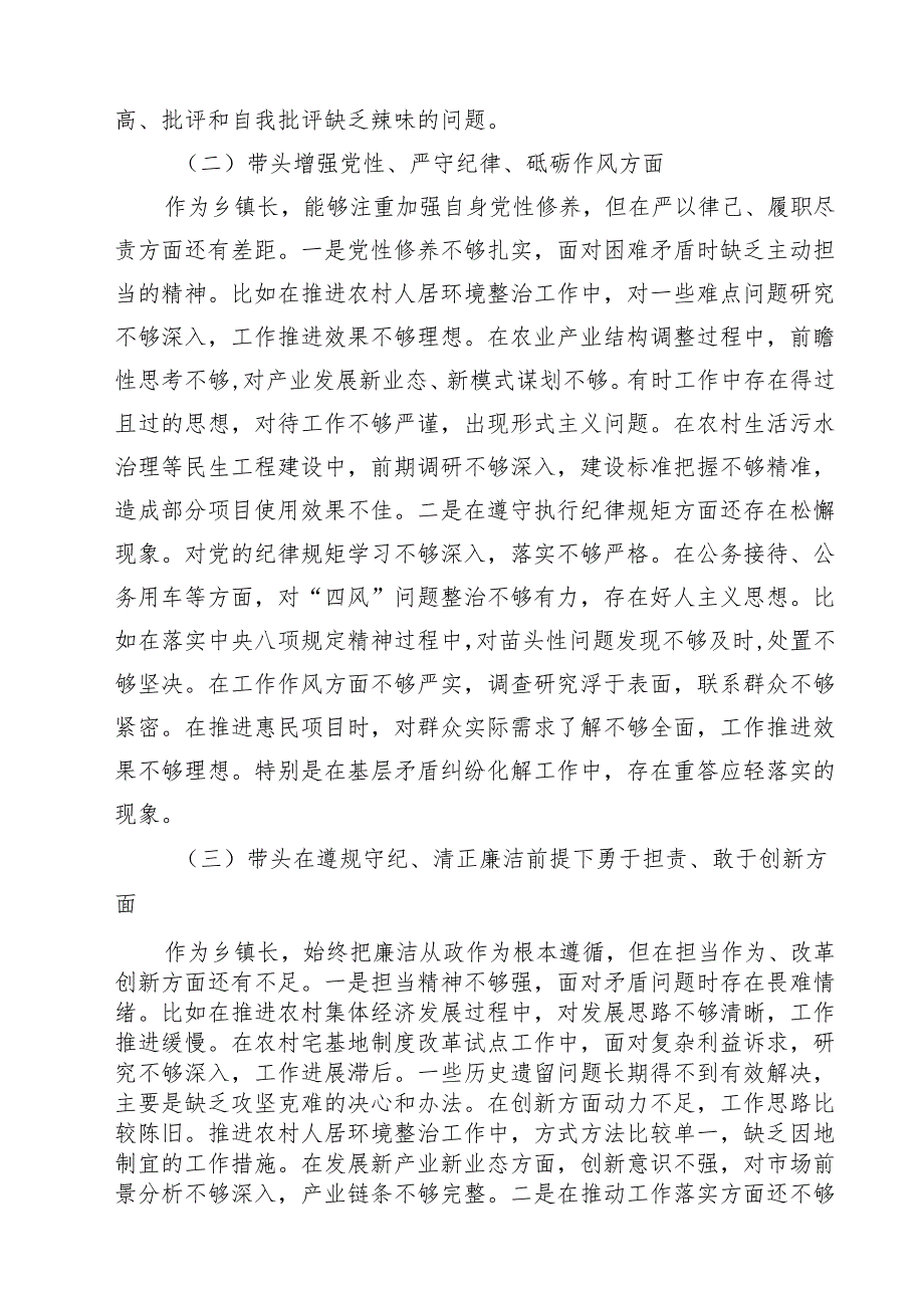 乡镇长副乡长2025年民主生活会个人对照发言材料（四个带头）【四篇精选】供参考.docx_第2页