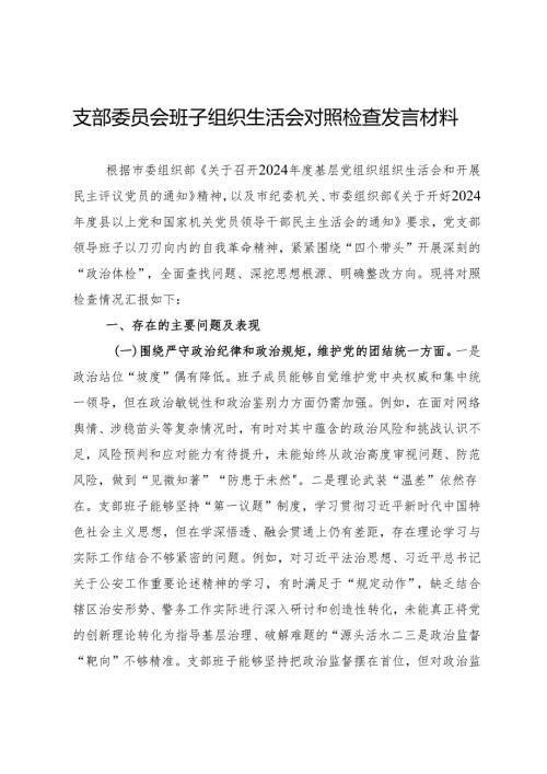 支部委员会班子组织生活会对照检查发言材料.docx
