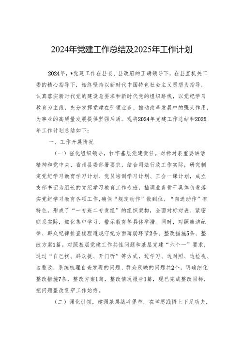 2024年党建工作总结及2025年工作计划.docx