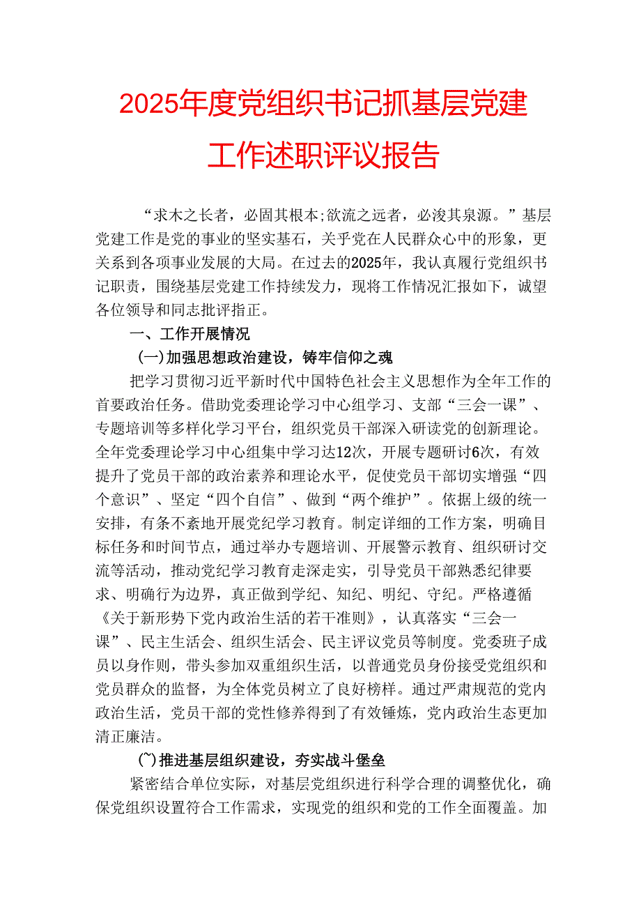 2025年度党组织书记抓基层党建工作述职评议报告.docx_第1页
