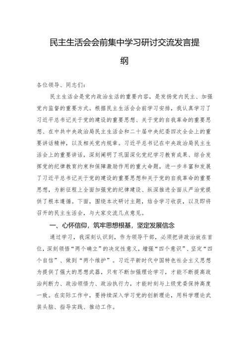 2025民主生活会会前集中学习研讨交流发言提纲.docx