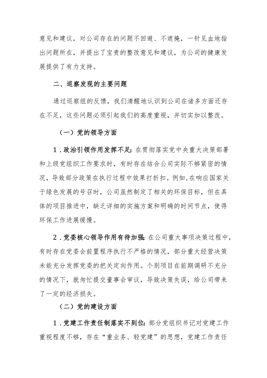 在2024年公司党委巡察工作汇报会上的总结发言范文.docx_第2页