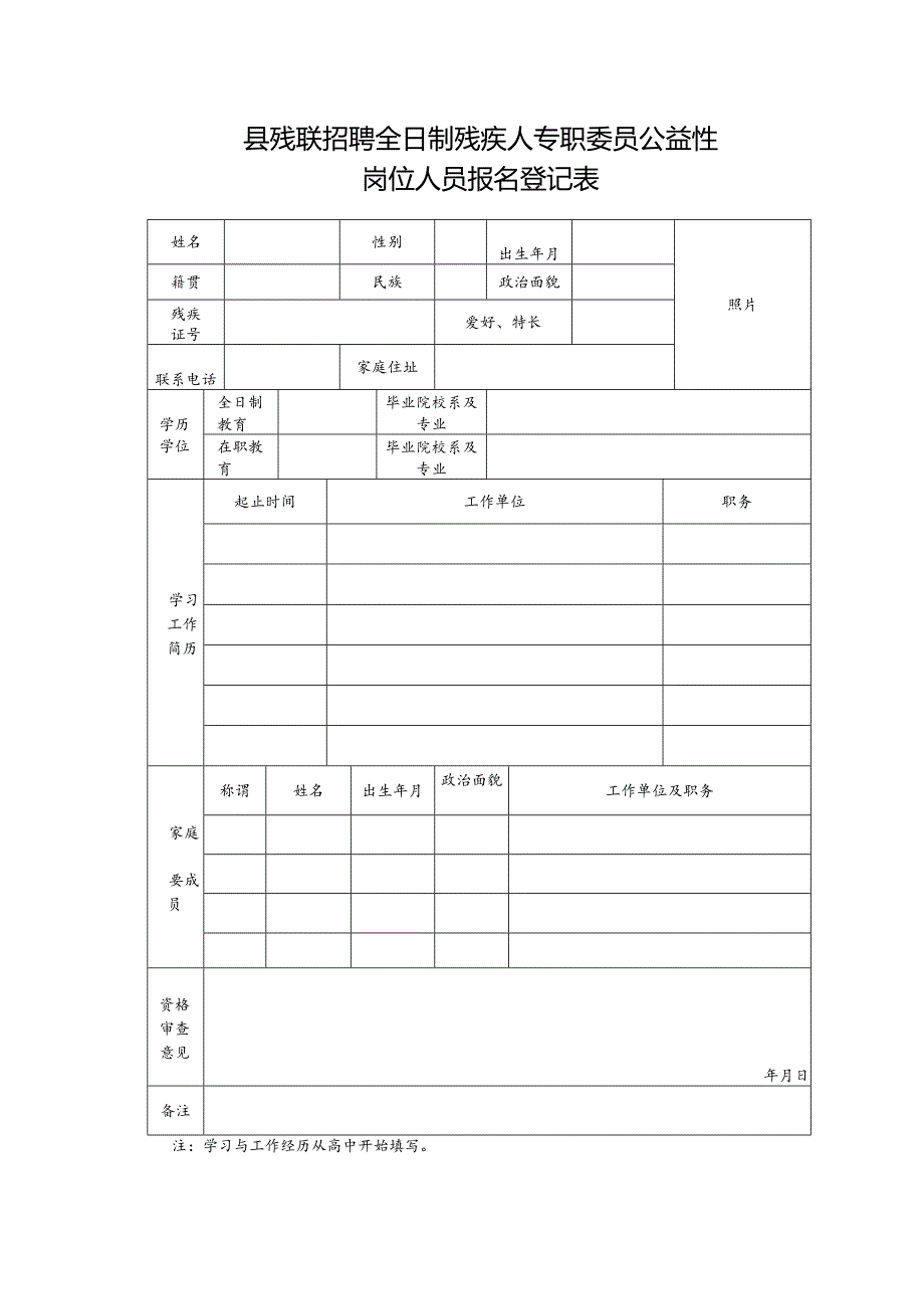 县残联招聘编外用工报名登记表.docx_第1页